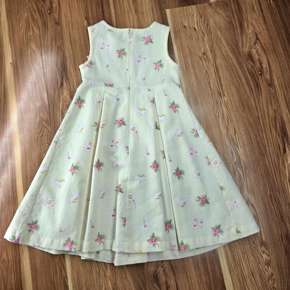 Vtg Laura Ashley Dress Girls 5 Butter Yellow Floral Pleated Bow Waffle Knit - Picture 8 of 9